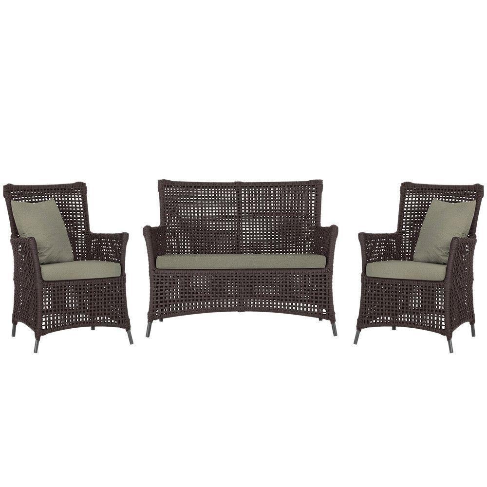 Jogo Sofá E 2 Poltronas Igapó Alumínio Preta E8 Trama Marrom - 1