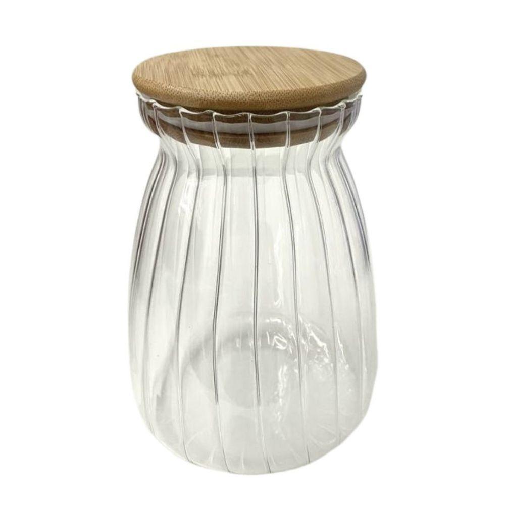 Pote Hermético Com Frisos De Tampa Bambu 1l Recipiente Vidro - 4