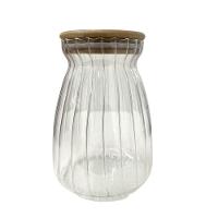 Pote Hermético Com Frisos De Tampa Bambu 1l Recipiente Vidro - 1