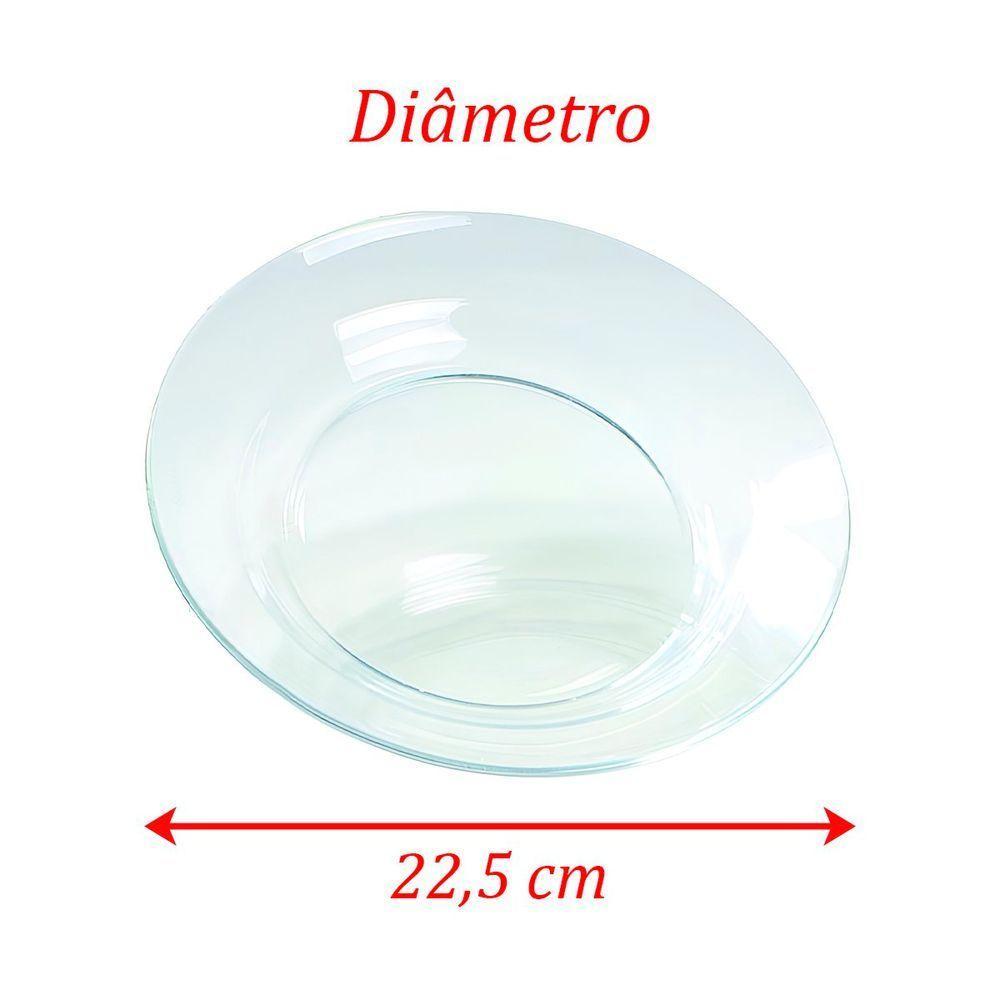 Kit Jogo Prato Fundo Transparente Em Vidro 8 Peças 22,5cm - 2