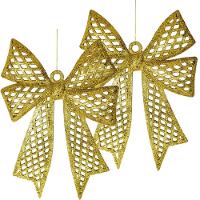 Kit 2 Enfeites Laço Dourado Glitter árvore De Natal 24cm - 1