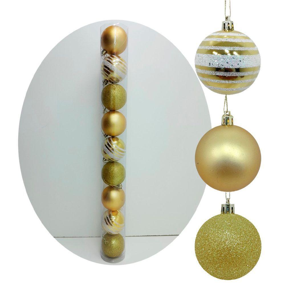 Kit 27 Bolas Natalino Enfeite árvore De Natal Gliter Dourada - 4