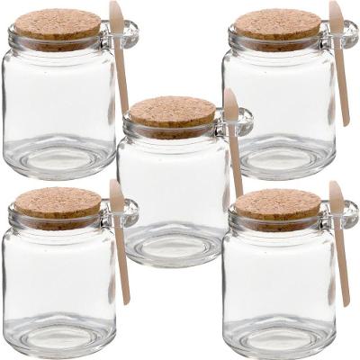 Kit 5 Pote Vidro Borossilicato 240ml Colher De Madeira Rolha