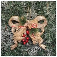 Kit 12 Enfeite Pendente Laço Natalino 18cm Dourado Brilho - 3