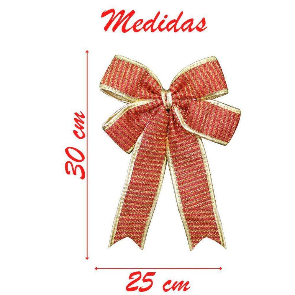 Kit 6 Enfeite árvore De Natal Vermelho E Dourado Laço 30cm - 2