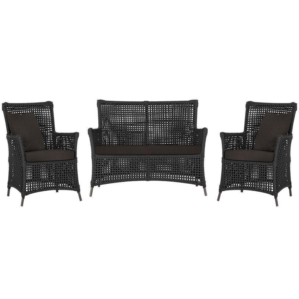 Jogo Sofá E 2 Poltronas Igapó Alumínio Marrom E9 Trama Preto - 1