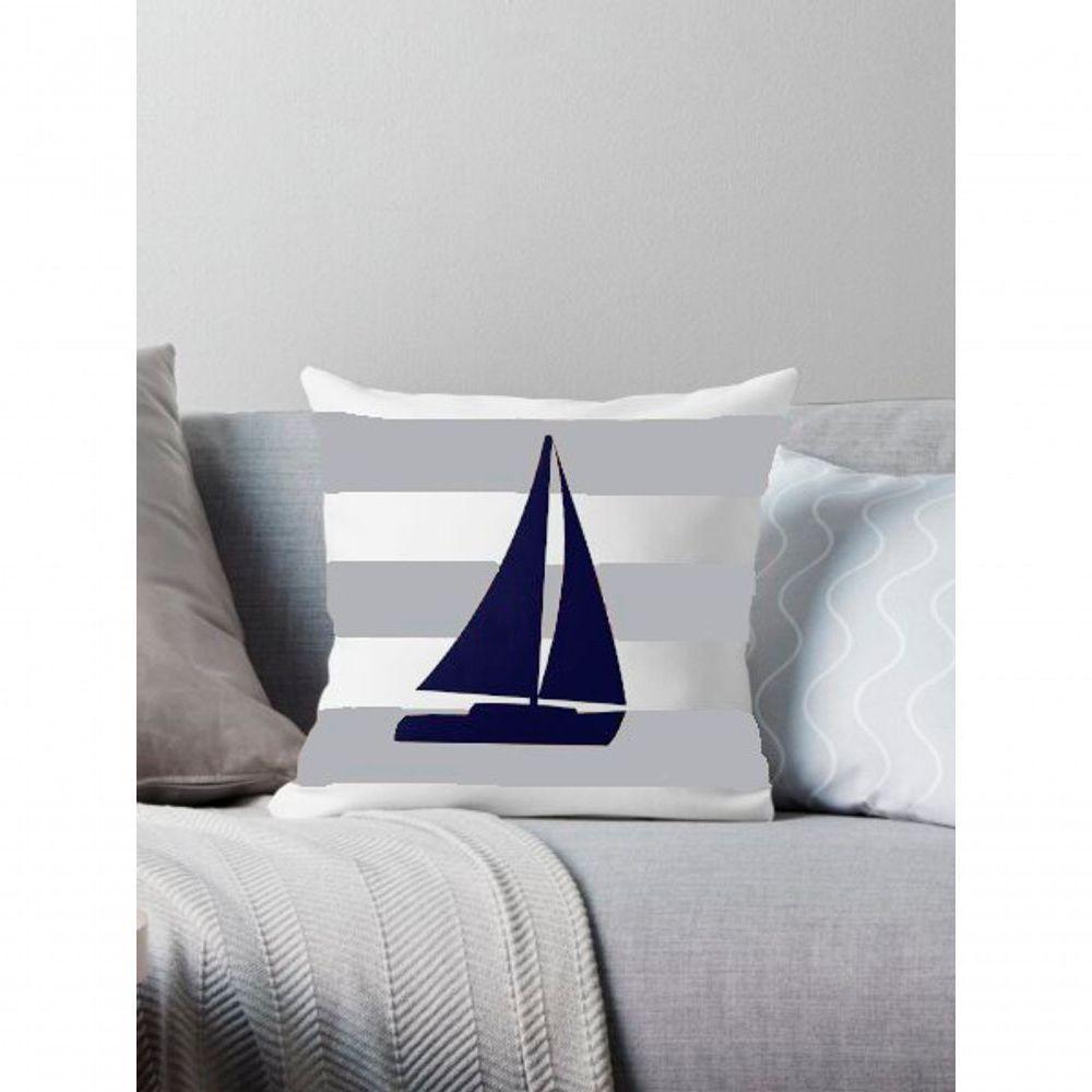Capa Almofada Azul Barco à Vela Marítima Decorativo 50x50cm - 2