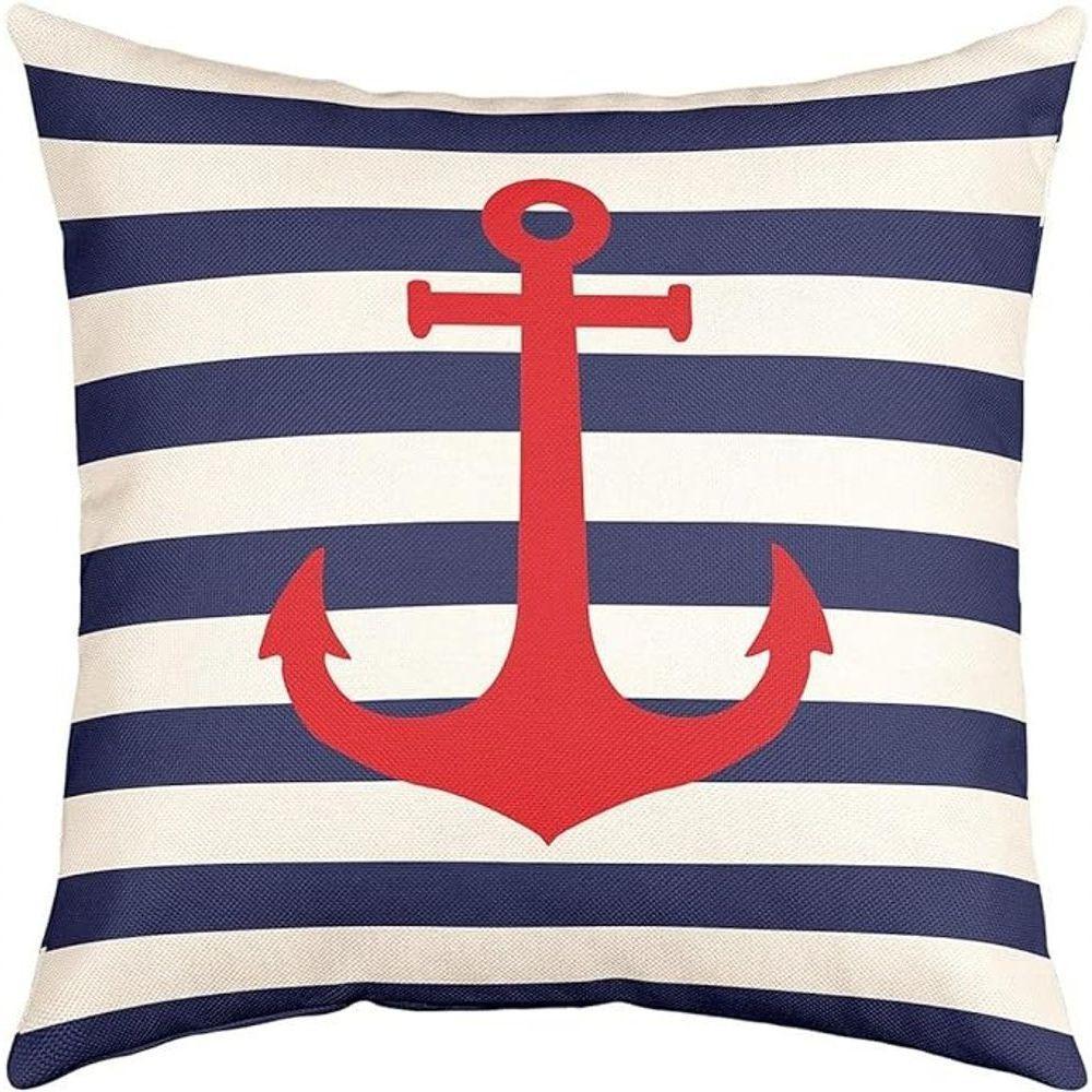 Capa Almofada Vermelha âncora Navegação Marítima 50x50cm - 1