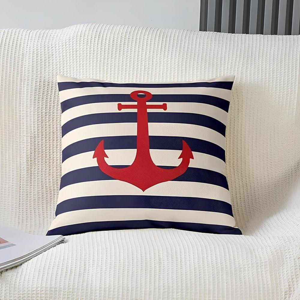 Capa Almofada Vermelha âncora Navegação Marítima 50x50cm - 3