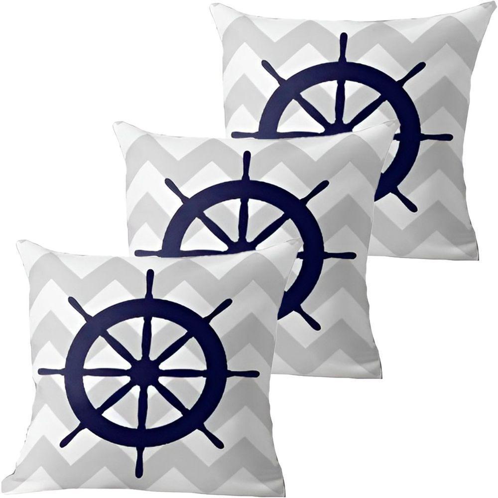 Kit 3 Capas De Almofadas Azul Timão Navegação Marítima - 1