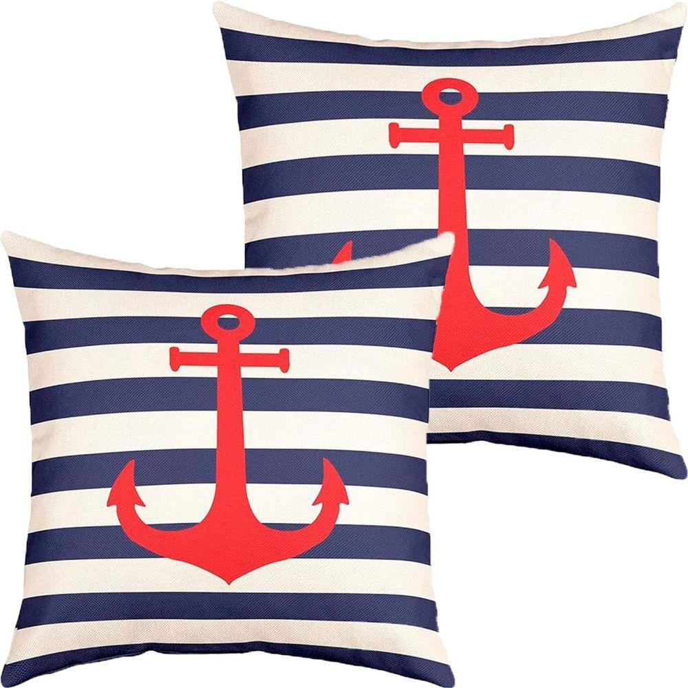 Kit 2 Capas De Almofadas Vermelho âncora Navegação Marítima - 1