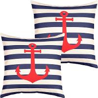 Kit 2 Capas De Almofadas Vermelho âncora Navegação Marítima - 1
