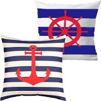 Kit 2 Capas De Almofadas âncora E Timão Vermelho Marítima - 1