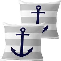 Kit 2 Capas De Almofadas Azul âncora Navegação Marítima - 1