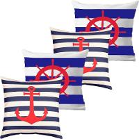 Kit 4 Capas De Almofadas âncora E Timão Vermelho Marítima - 1