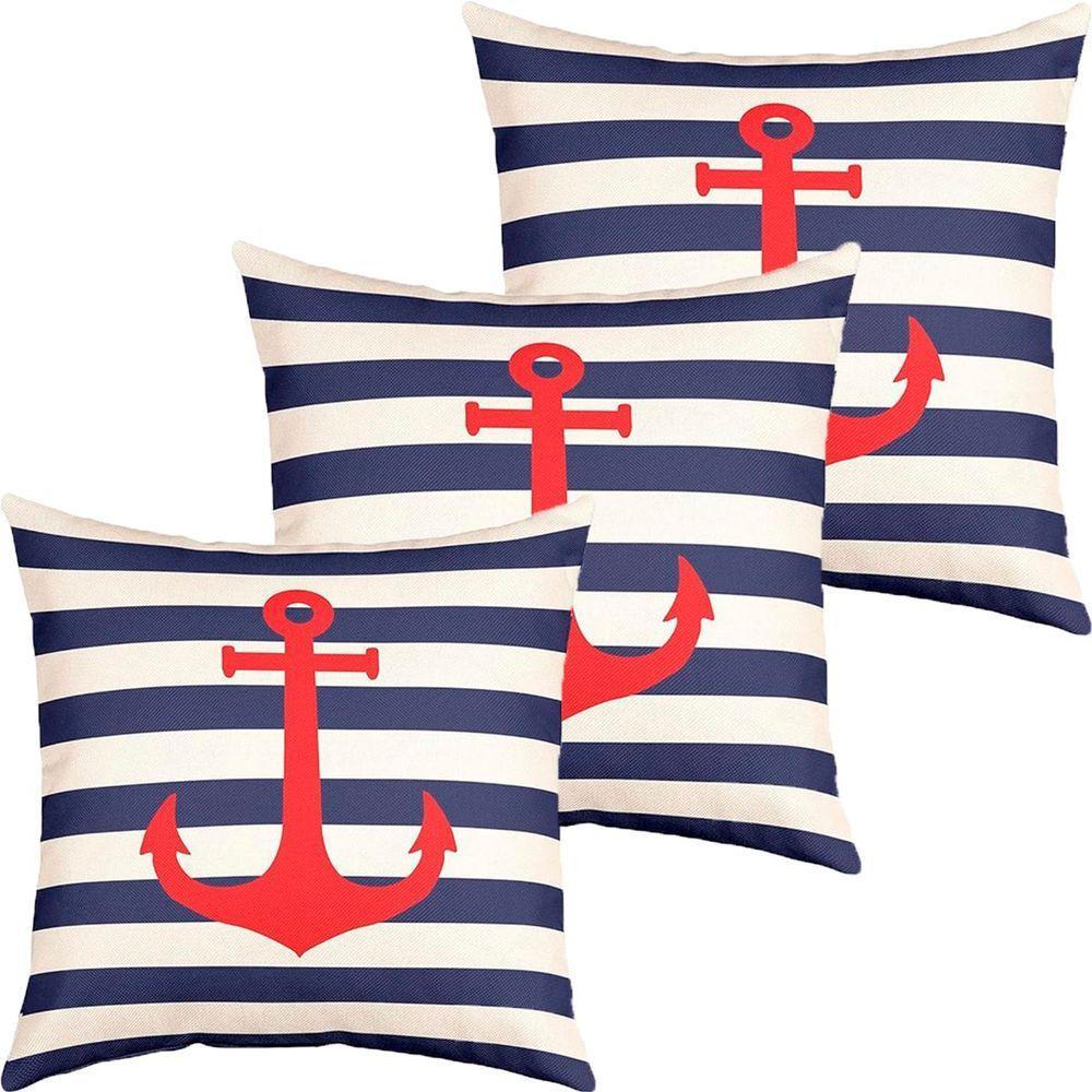 Kit 3 Capas De Almofadas Vermelho âncora Navegação Marítima - 1