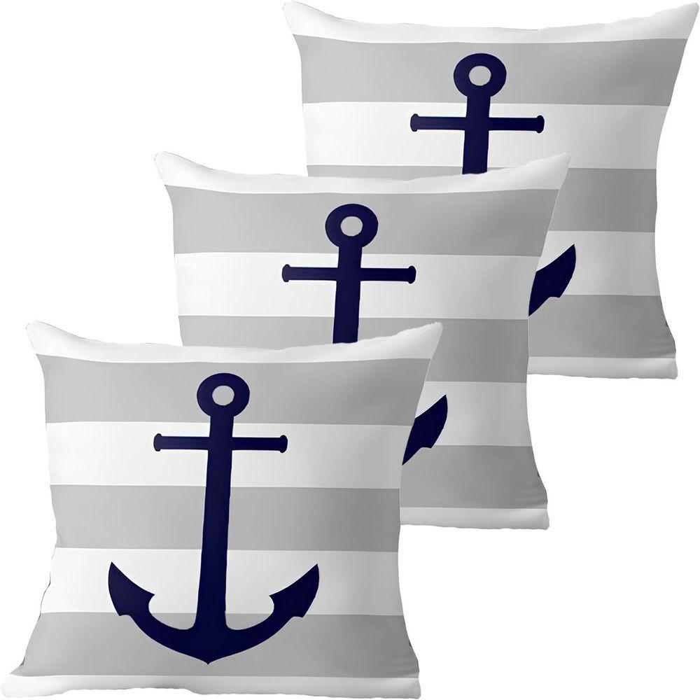 Kit 3 Capas De Almofadas Azul âncora Navegação Marítima - 1