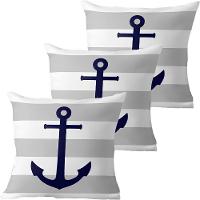 Kit 3 Capas De Almofadas Azul âncora Navegação Marítima - 1
