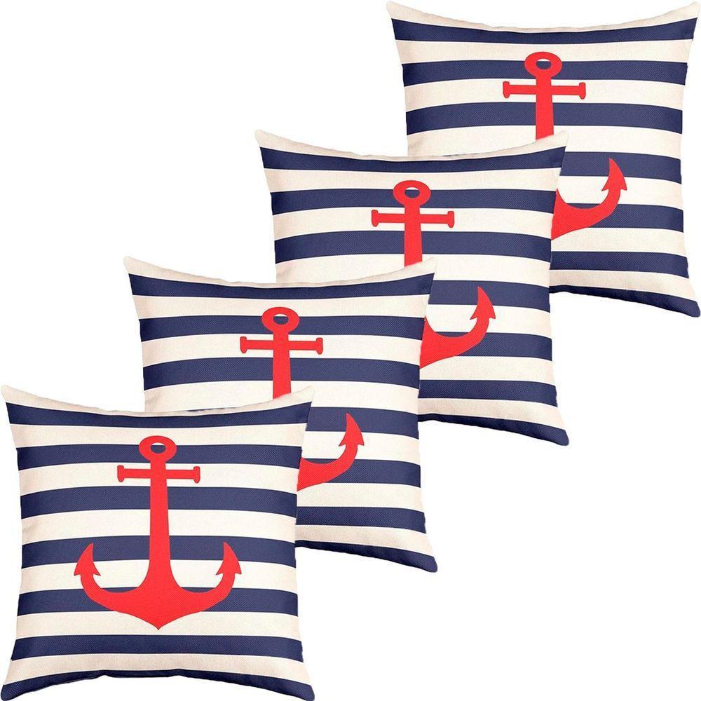 Kit 4 Capas De Almofadas Vermelho âncora Navegação Marítima - 1