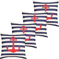Kit 4 Capas De Almofadas Vermelho âncora Navegação Marítima - 1