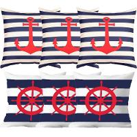 Kit 6 Capas De Almofadas âncora E Timão Vermelho Marítima - 1