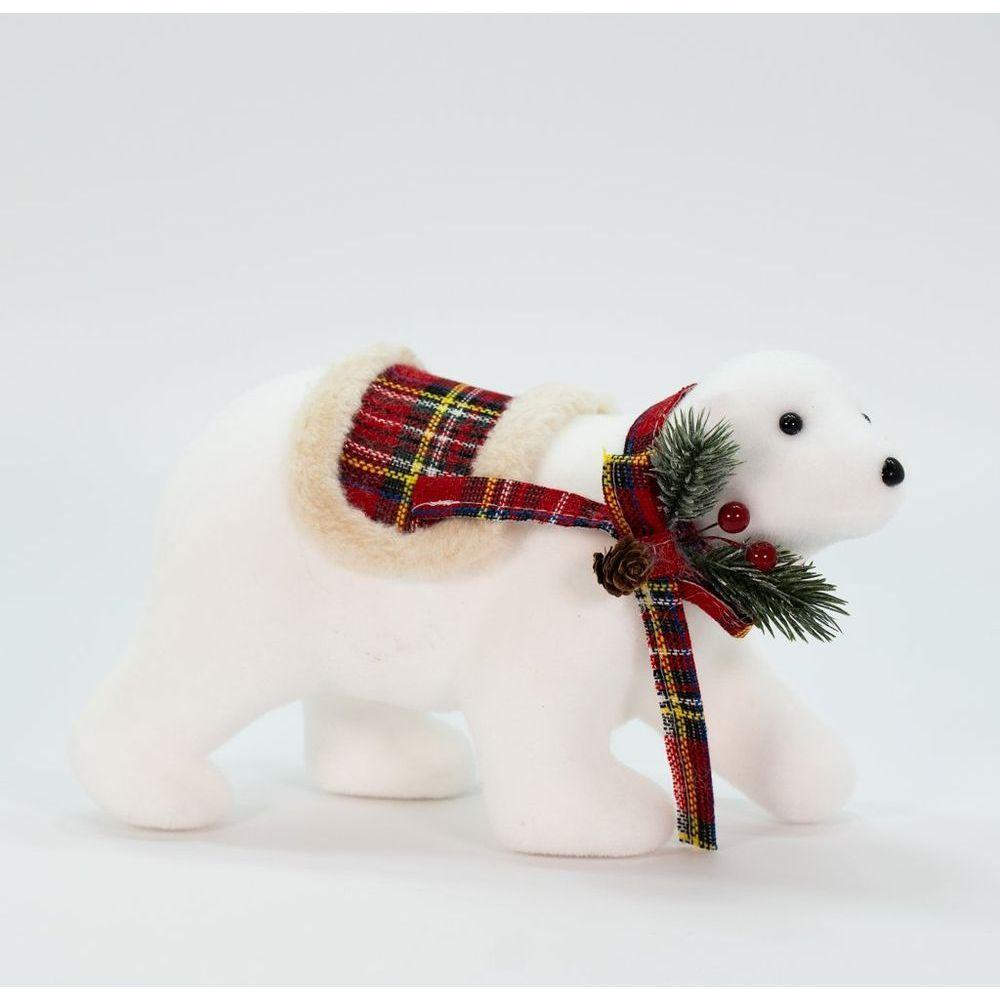 Natalino Enfeite Ursinho Polar Com Cachecol Xadrez 18 Cm - 1