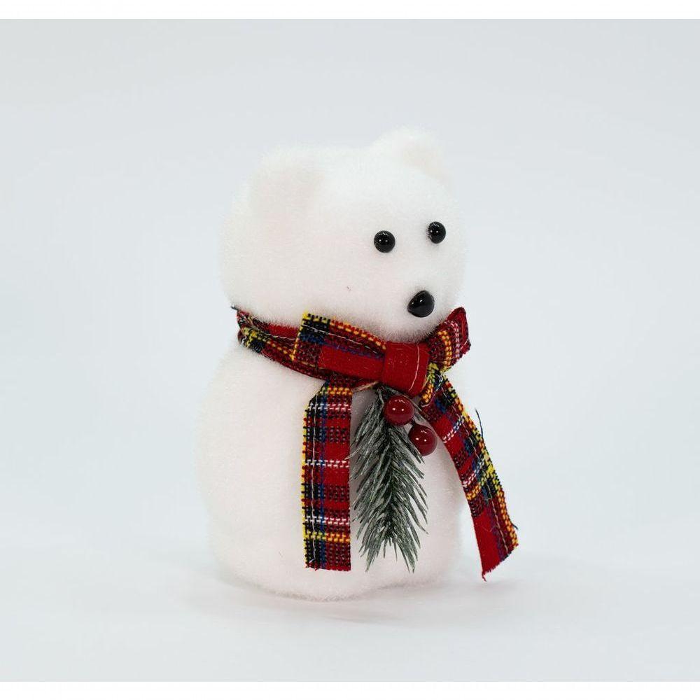 Enfeite Ursinho Polar Natalino Com Cachecol Xadrez 17 Cm - 3