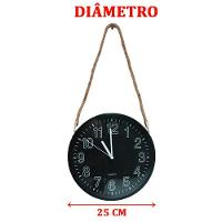 Relógio De Parede Black Quartz Redondo Com Corda De Sisal - 2