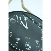 Relógio De Parede Black Quartz Redondo Com Corda De Sisal - 4