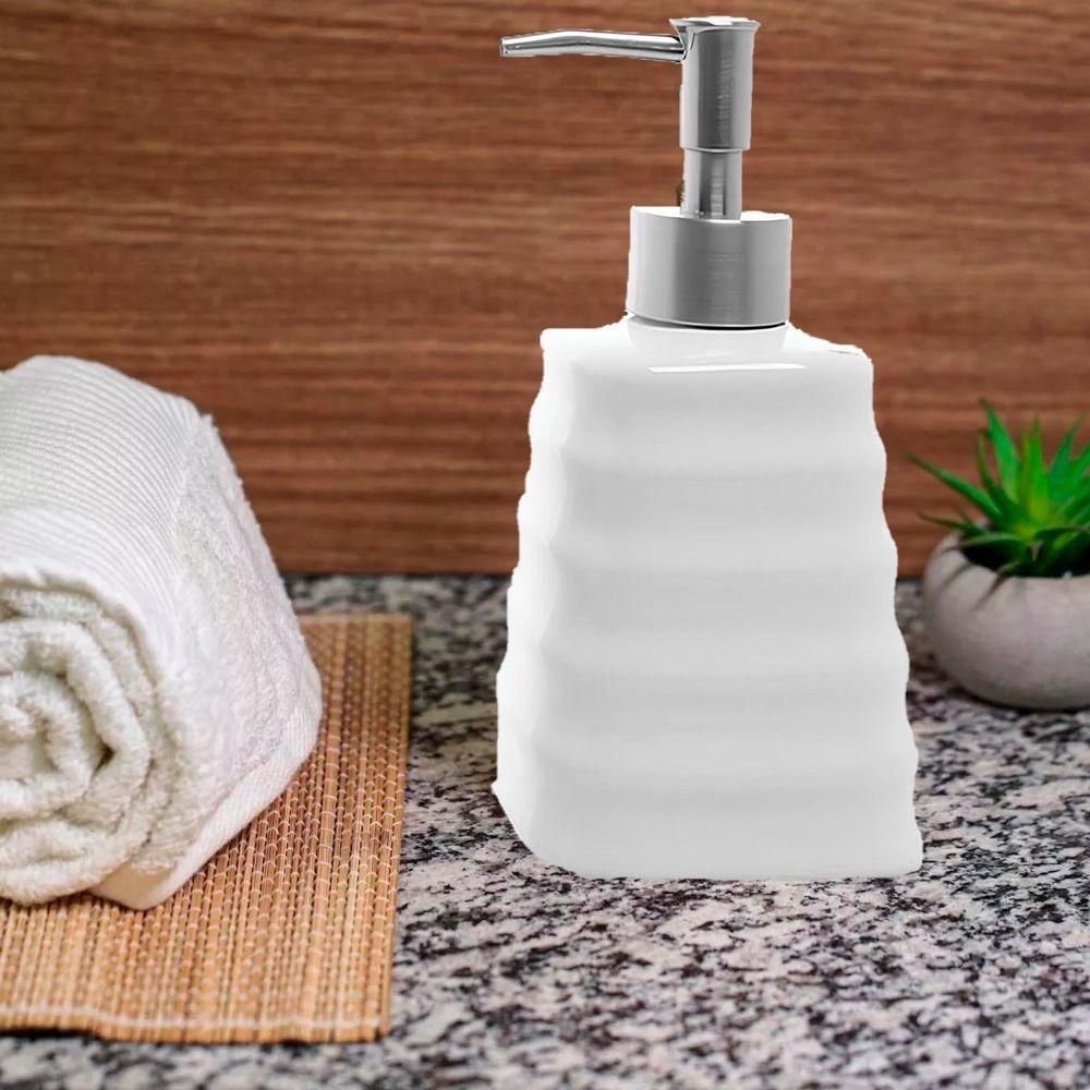 Porta Sabonete Liquido De Cerâmica Modelagem Lavabo Branco - 2