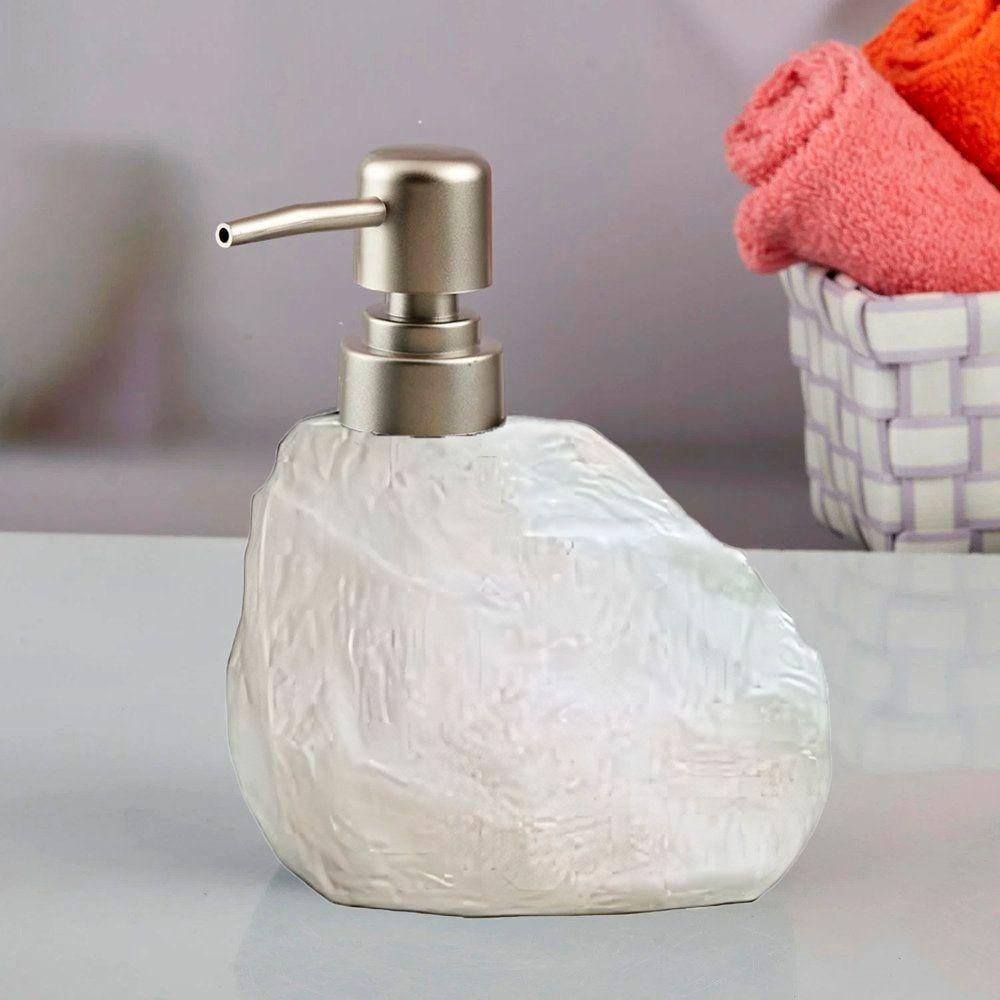 Saboneteira Líquida Lavabo Textura Obsidiana Branco Cerâmica - 3