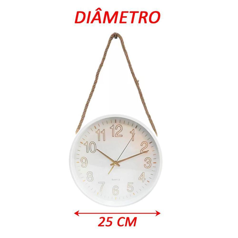 Relógio De Parede Redondo Branco Quartz Com Corda De Sisal - 2