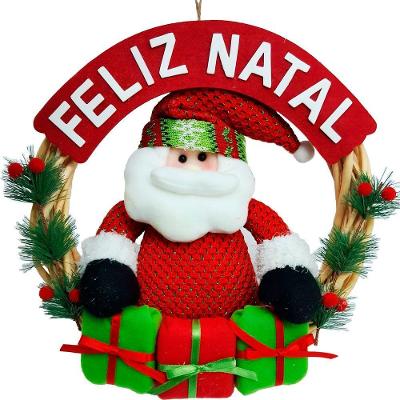 Guirlanda Natalina Feliz Natal Em Madeira 33cm Papai Noel