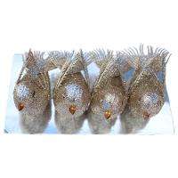 Kit 8 Decoração Natal Presilha Pássaro Com Glitter Bronze - 2