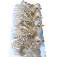 Kit 8 Decoração Natal Presilha Pássaro Com Glitter Bronze