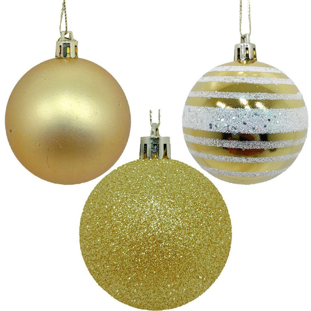 Kit 36 Bolas Natalino Enfeite árvore De Natal Gliter Dourada - 1