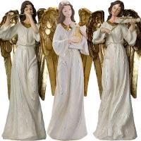 Trio Anjos Músicos Violino Flauta Harpa Em Resina Natal 38cm - 1