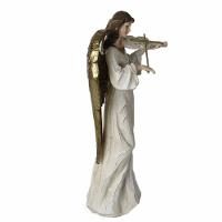 Trio Anjos Músicos Violino Flauta Harpa Em Resina Natal 38cm - 2