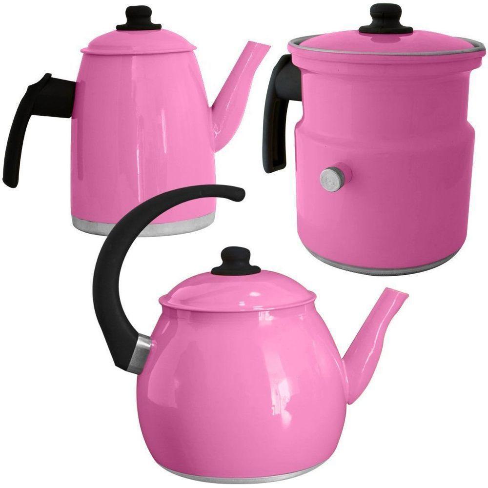 Kit Chaleira Leiteira E Bule Gulê Alumínio 3 Peças Rosa - 1