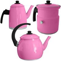 Kit Chaleira Leiteira E Bule Gulê Alumínio 3 Peças Rosa - 1