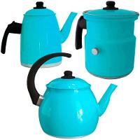 Kit Chaleira Leiteira E Bule Gulê Alumínio 3 Peças Turquesa - 1