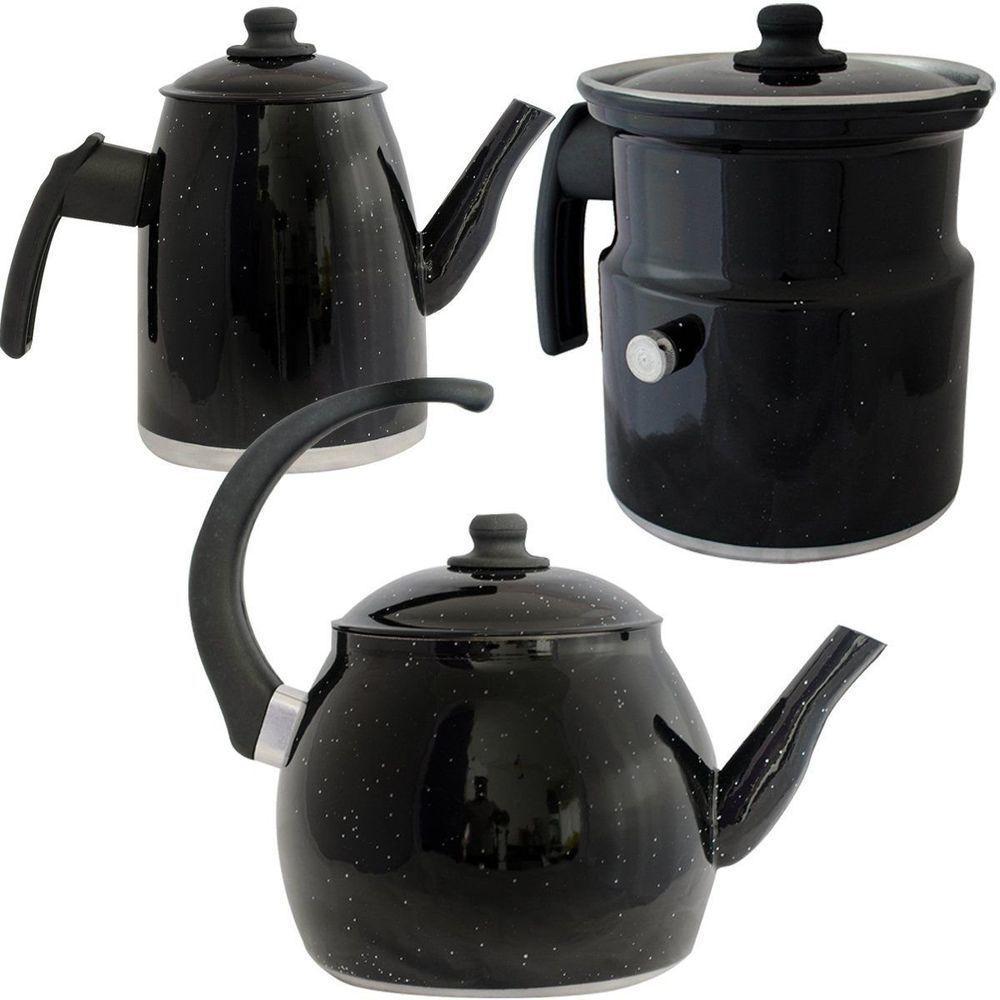Kit Chaleira Leiteira E Bule Gulê Alumínio 3 Peças Preta - 1