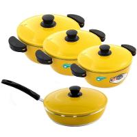 Kit 3 Panelas + Frigideira Gulê Alumínio 4 Peças Amarelo. - 1