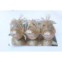 Kit 3 Decoração Natal Presilha Pássaro Com Glitter Bronze - 2