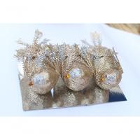 Kit 3 Decoração Natal Presilha Pássaro Com Glitter Bronze - 3
