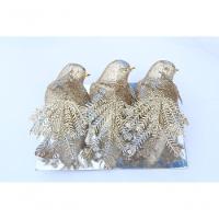 Kit 3 Decoração Natal Presilha Pássaro Com Glitter Bronze