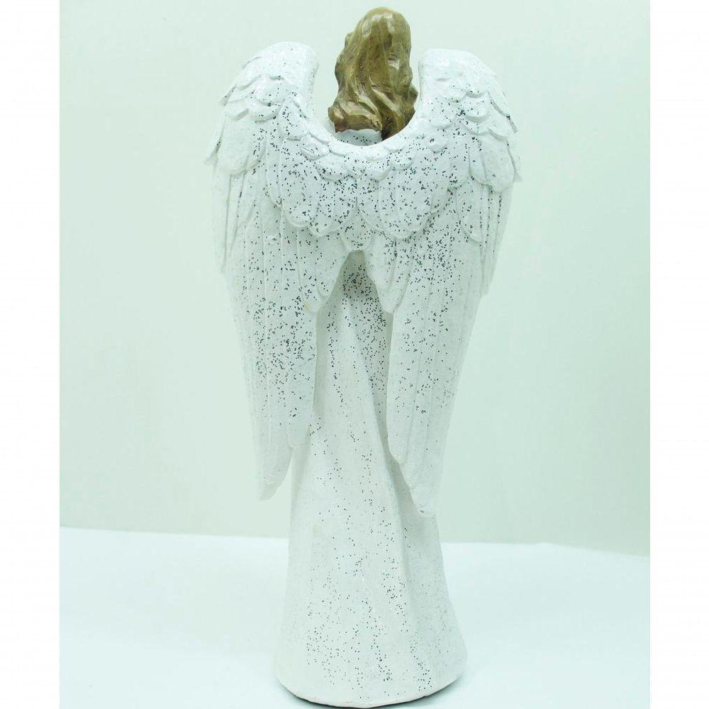 Decoração Anjo Musico Harpa Branco Resina Natal Enfeite 38cm - 4
