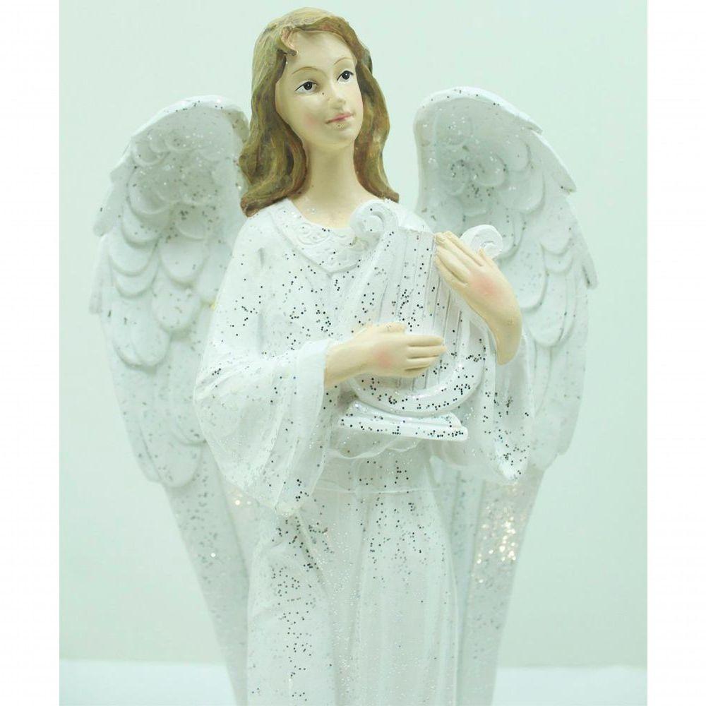 Decoração Anjo Musico Harpa Branco Resina Natal Enfeite 38cm - 5