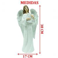 Decoração Anjo Musico Harpa Branco Resina Natal Enfeite 38cm - 2