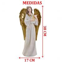 Decoração Anjo Musico Harpa Ouro Resina Natal Enfeite 38cm - 2